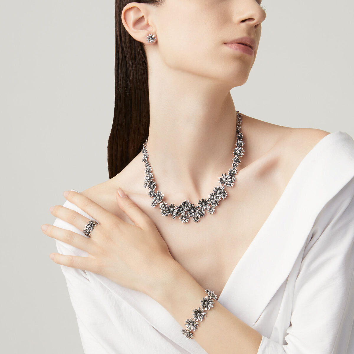 Bracciale Margherite Grandi Giovanni Raspini argento brunito — 19 cm