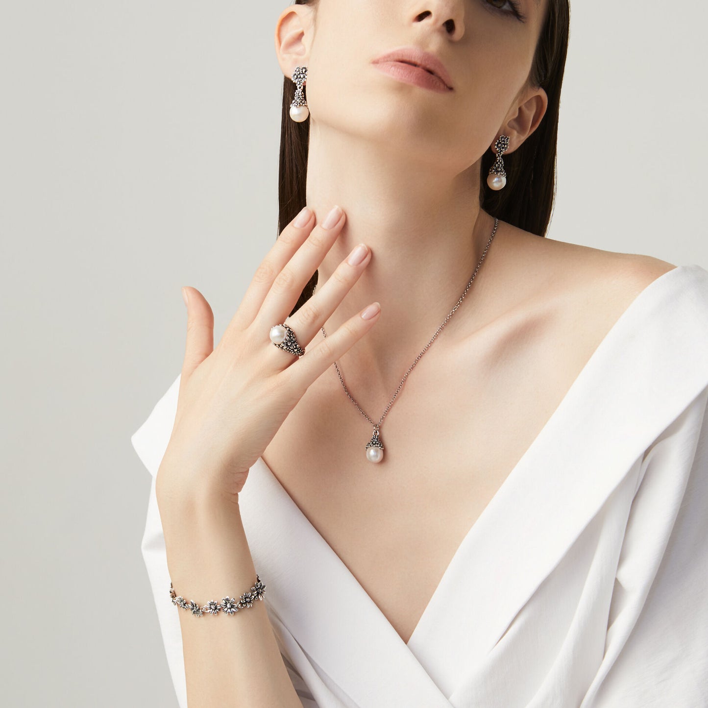 Bracciale Mini Margherite Giovanni Raspini argento brunito — 19 cm