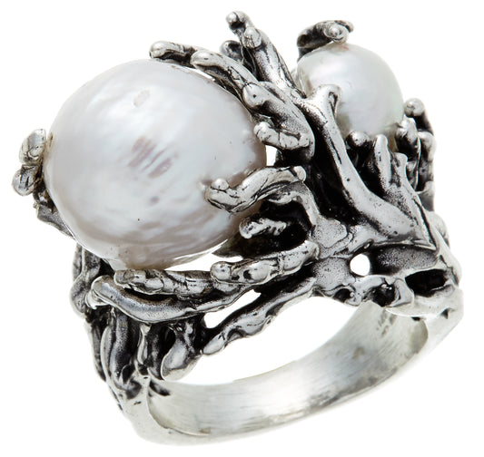 Anello Mari del Sud Giovanni Raspini in argento 925 e perle — misura 16