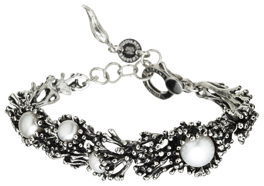 Bracciale Anemone Giovanni Raspini in argento 925 e perle naturali — 19 cm