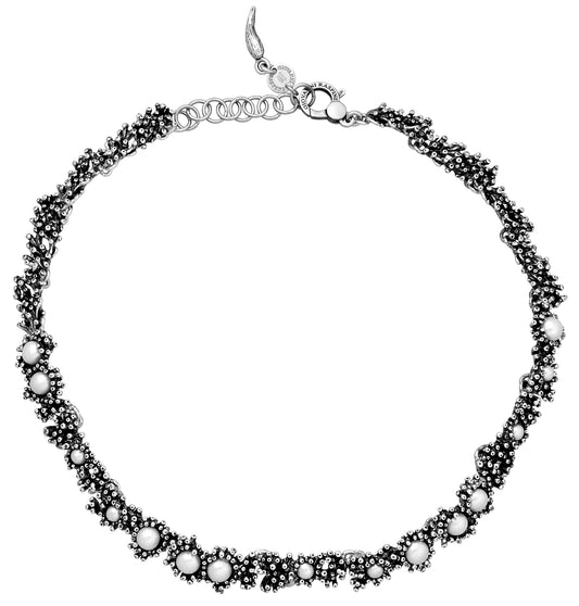 Collana Anemone Piccola Giovanni Raspini in argento 925 brunito e perle naturali