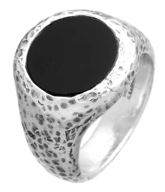 Anello Martellato Tondo Onice Grande Giovanni Raspini in argento — misura 22