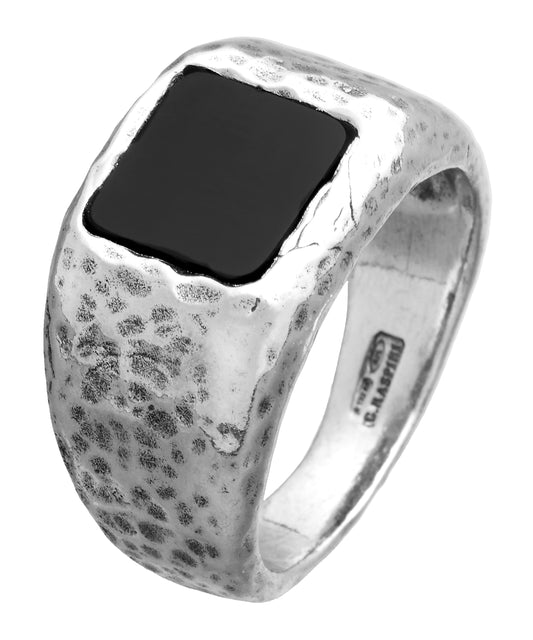 Anello Martellato Quadrato Onice Giovanni Raspini in argento 925