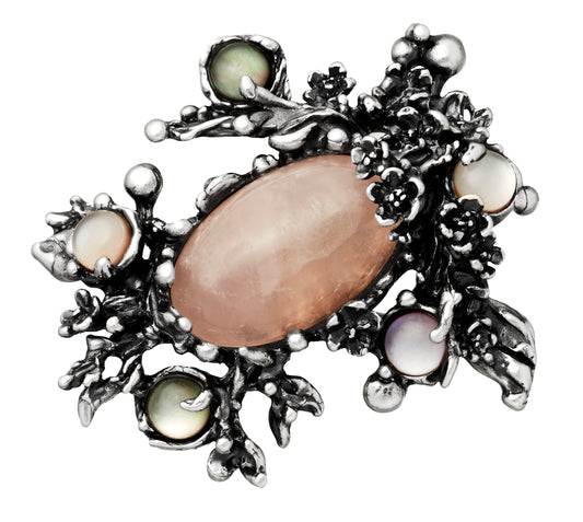 Spilla Cherry Blossom Giovanni Raspini in argento 925 e quarzo rosa