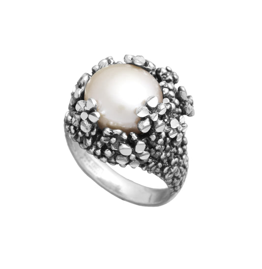 Anello Blossom grande Giovanni Raspini in argento 925 e perla rosa — misura 16