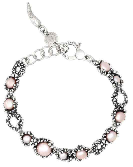Bracciale Blossom Giovanni Raspini in argento 925 e perle rosa — 19 cm