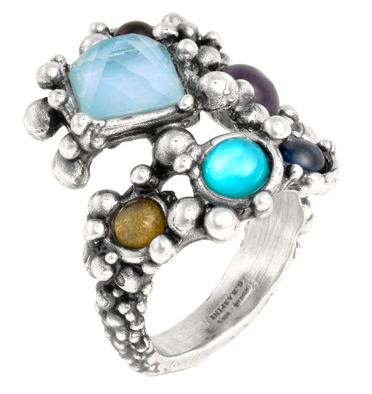 Anello Cocktail Giovanni Raspini in argento 925 con sei pietre — misura 16