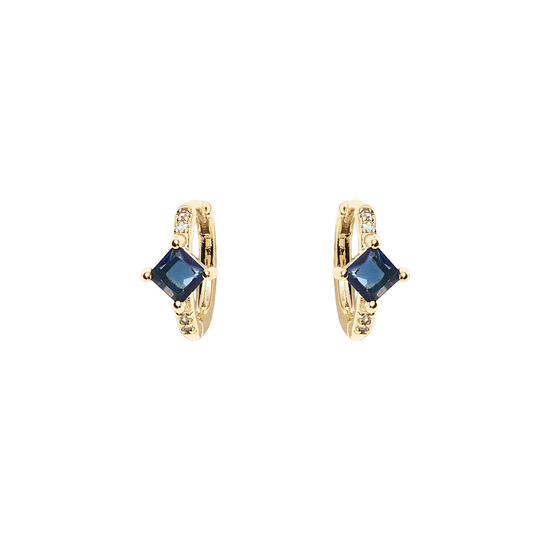 Orecchini a cerchio Ottaviani dorati con zircone blu quadrato