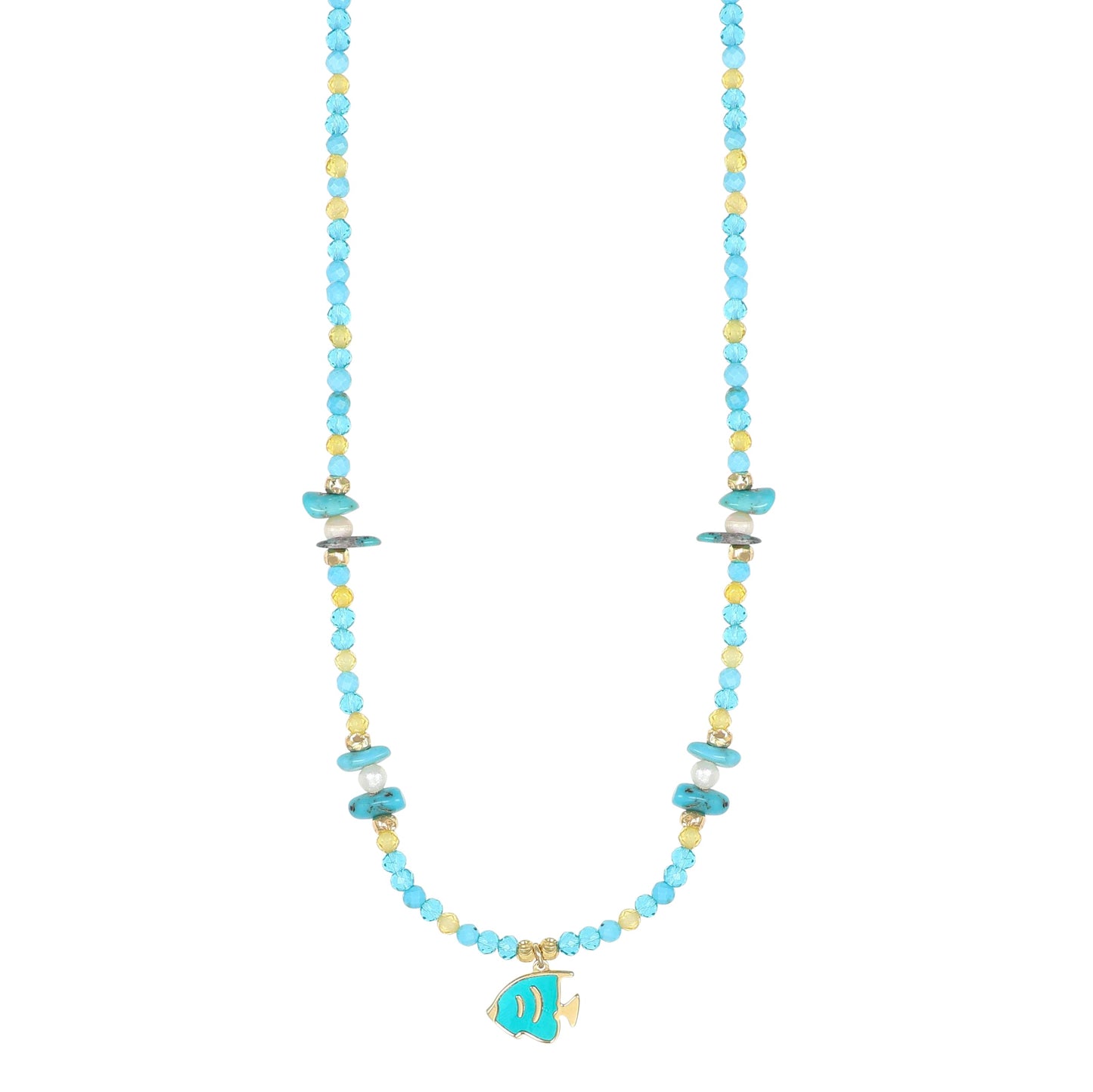 Collana Summer NIVY con pesce palla, turchese e perle
