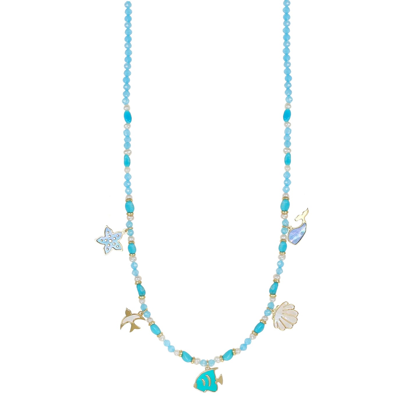 Collana Summer NIVY multicharms con madreperla, perle e turchese