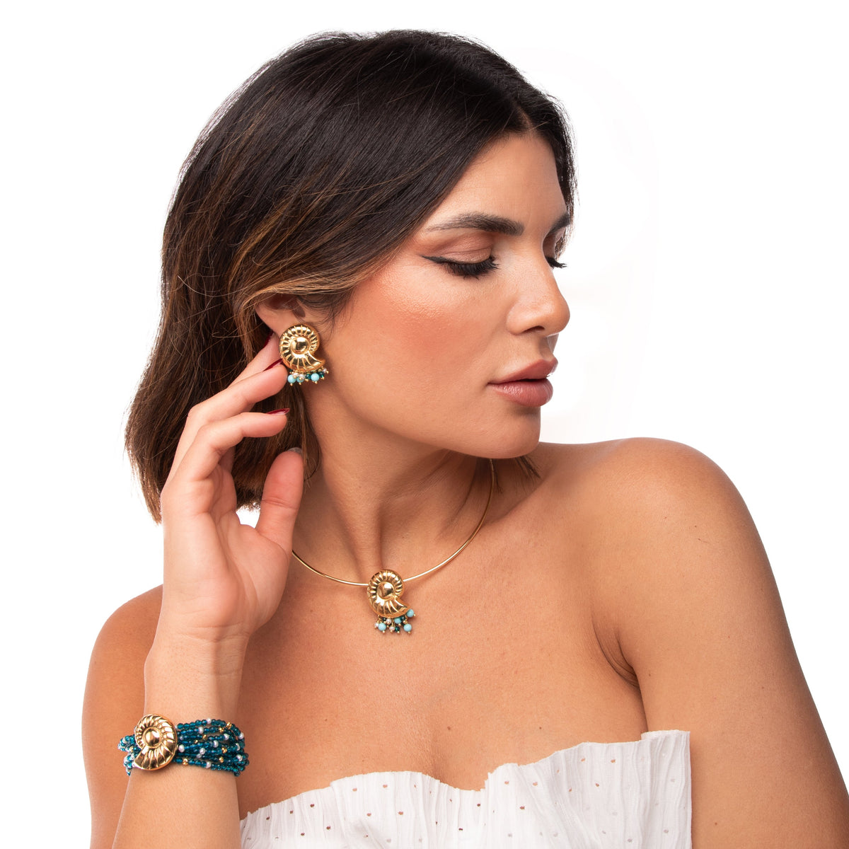 Collana rigida Sabina NIVY con conchiglia e pasta di turchese