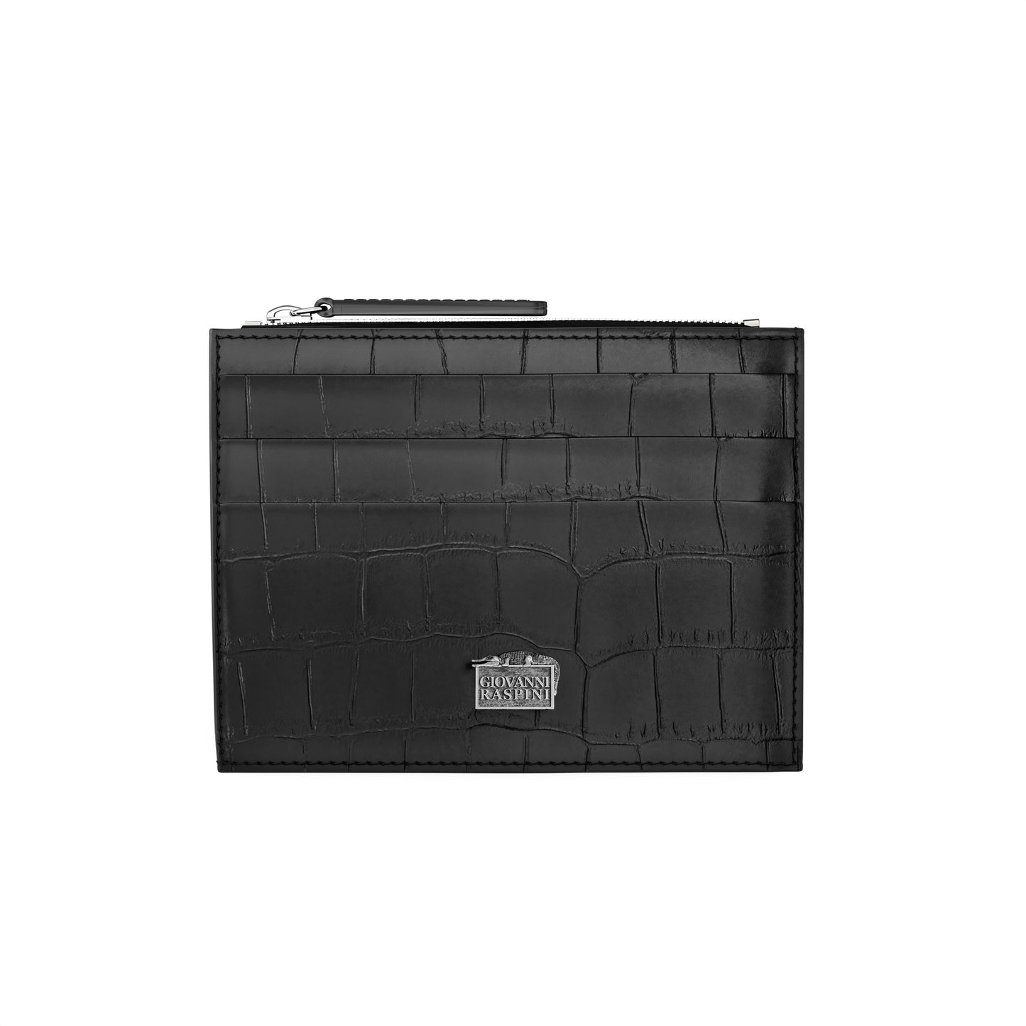 PORTACARTE CON ZIP PELLE CROCO NERA - Giovanni Raspini - L0023