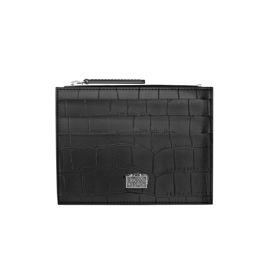 Portacarte con zip Giovanni Raspini in pelle croco nera