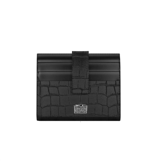 Portafoglio portacarte Giovanni Raspini in pelle croco nera