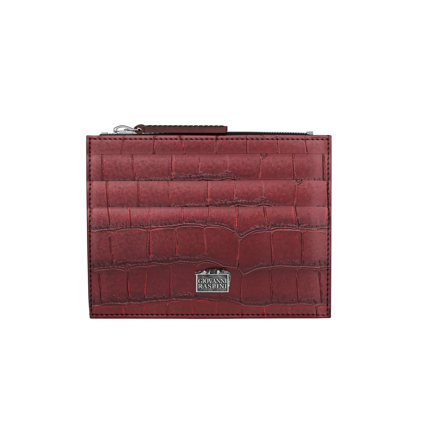 PORTACARTE CON ZIP PELLE CROCO BORGOGNA - Giovanni Raspini - L0030