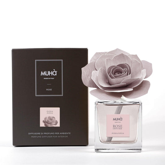 Diffusore Rosa Muhà Ambra Antica, dettaglio della rosa in legno