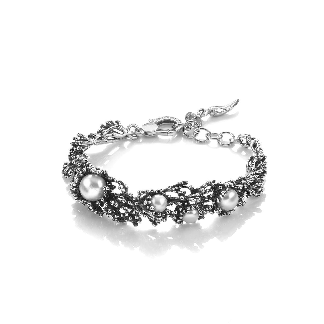 Bracciale Anemone Giovanni Raspini in argento 925 e perle naturali — 19 cm