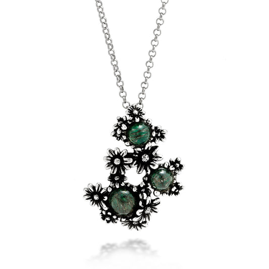 Collana Margherite Garden Giovanni Raspini in argento e agata verde — 45 cm