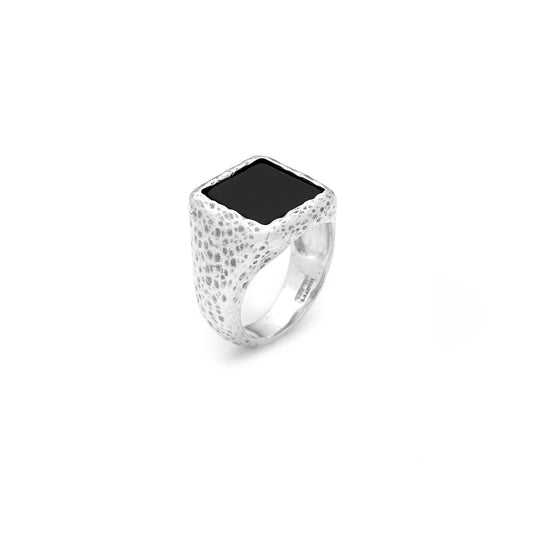 Anello Martellato Quadrato Onice Grande Giovanni Raspini — misura 24
