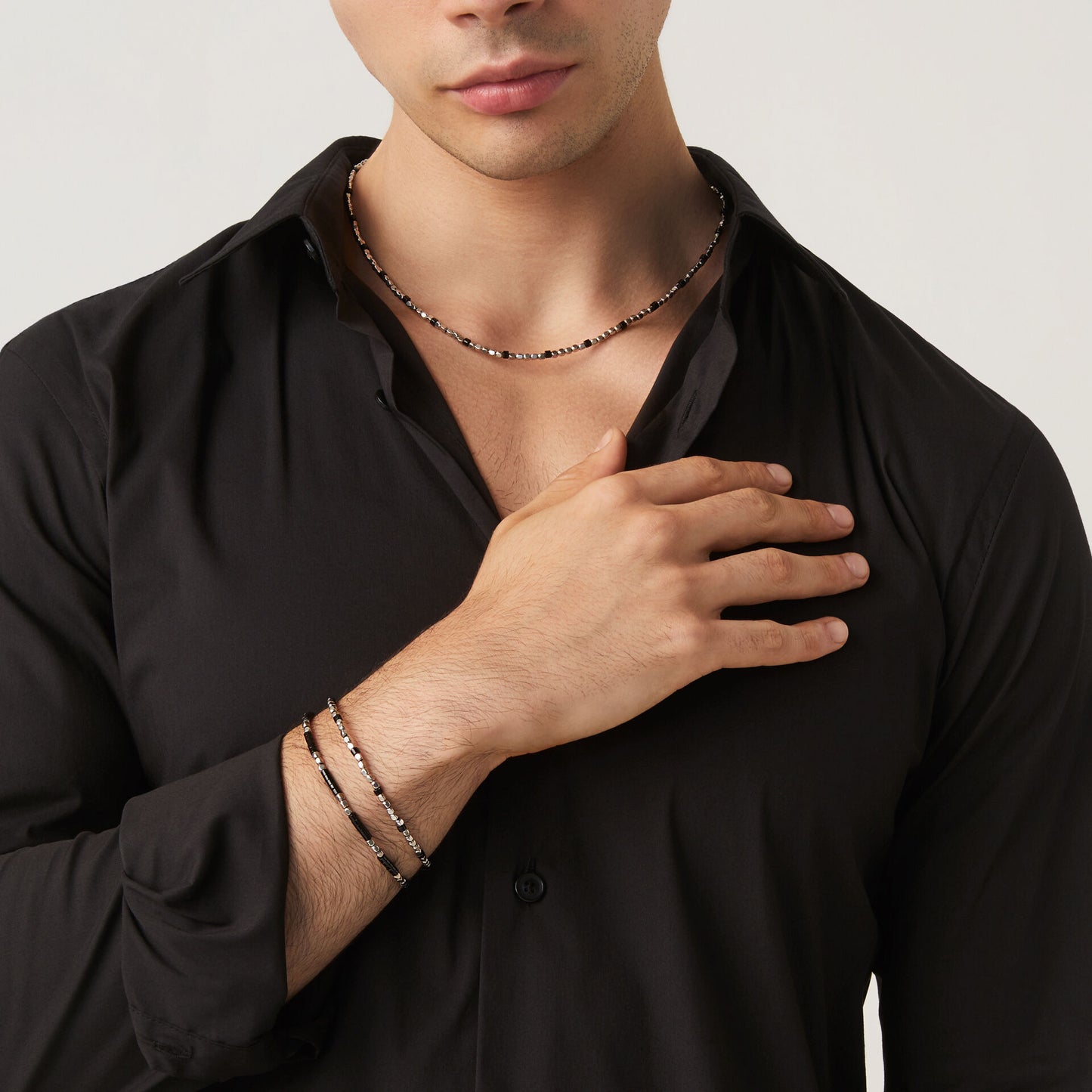 Collana Dadini e Onice Giovanni Raspini in argento 925 e onice — 50 cm