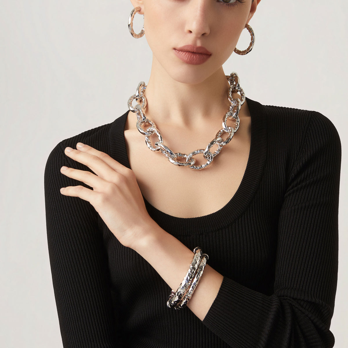 Collana Stone Giovanni Raspini in argento 925 martellato — 50 cm