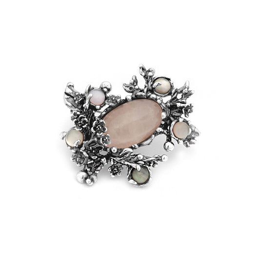 Spilla Cherry Blossom Giovanni Raspini in argento 925 e quarzo rosa