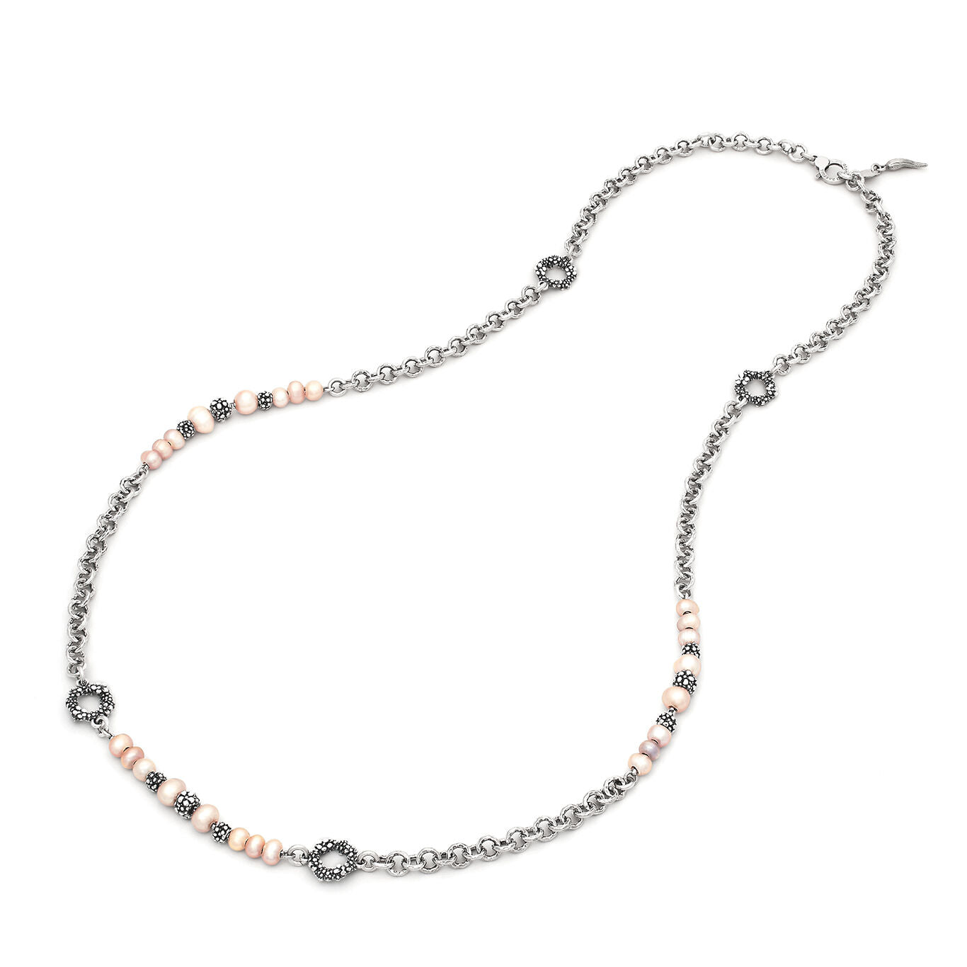 Collana lunga Blossom Giovanni Raspini in argento 925 e perle rosa — 92 cm
