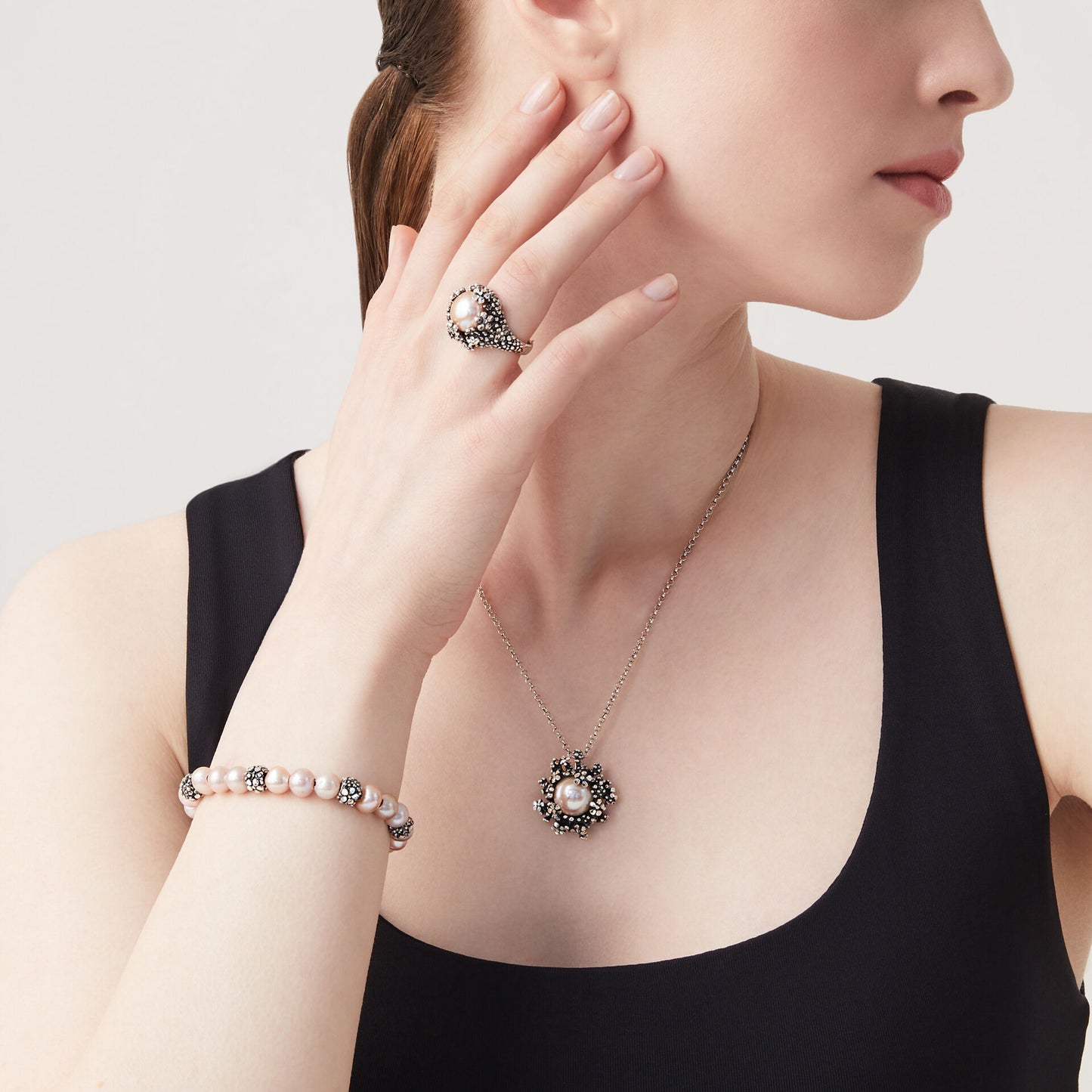 Anello Blossom grande Giovanni Raspini in argento 925 e perla rosa — misura 16