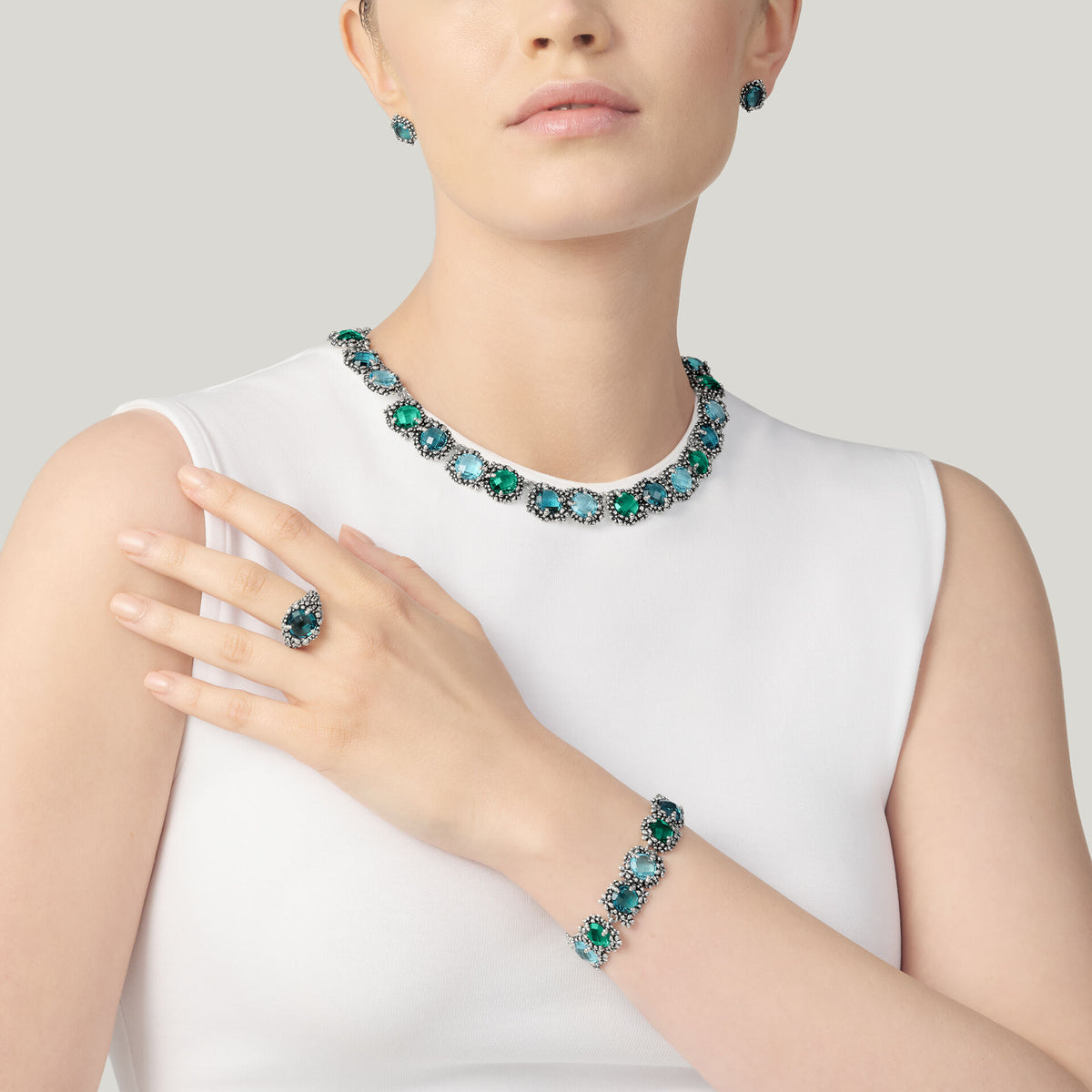 Collana Blue Ivy Giovanni Raspini in argento 925 e cristalli colorati — 46 cm