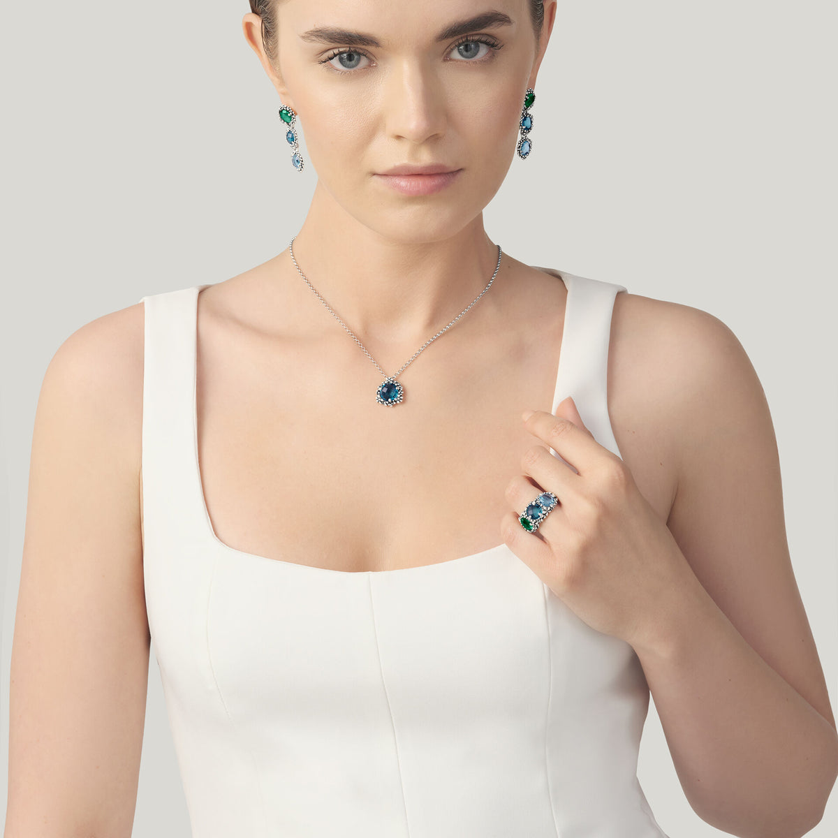 Pendente Blue Ivy Giovanni Raspini in argento 925 e cristallo celeste — 45 cm