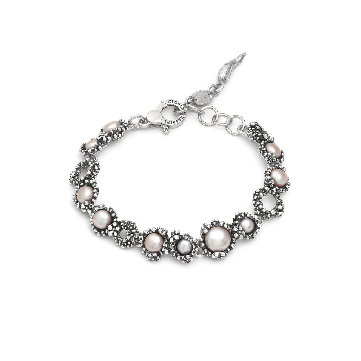 Bracciale Blossom Giovanni Raspini in argento 925 e perle rosa — 19 cm