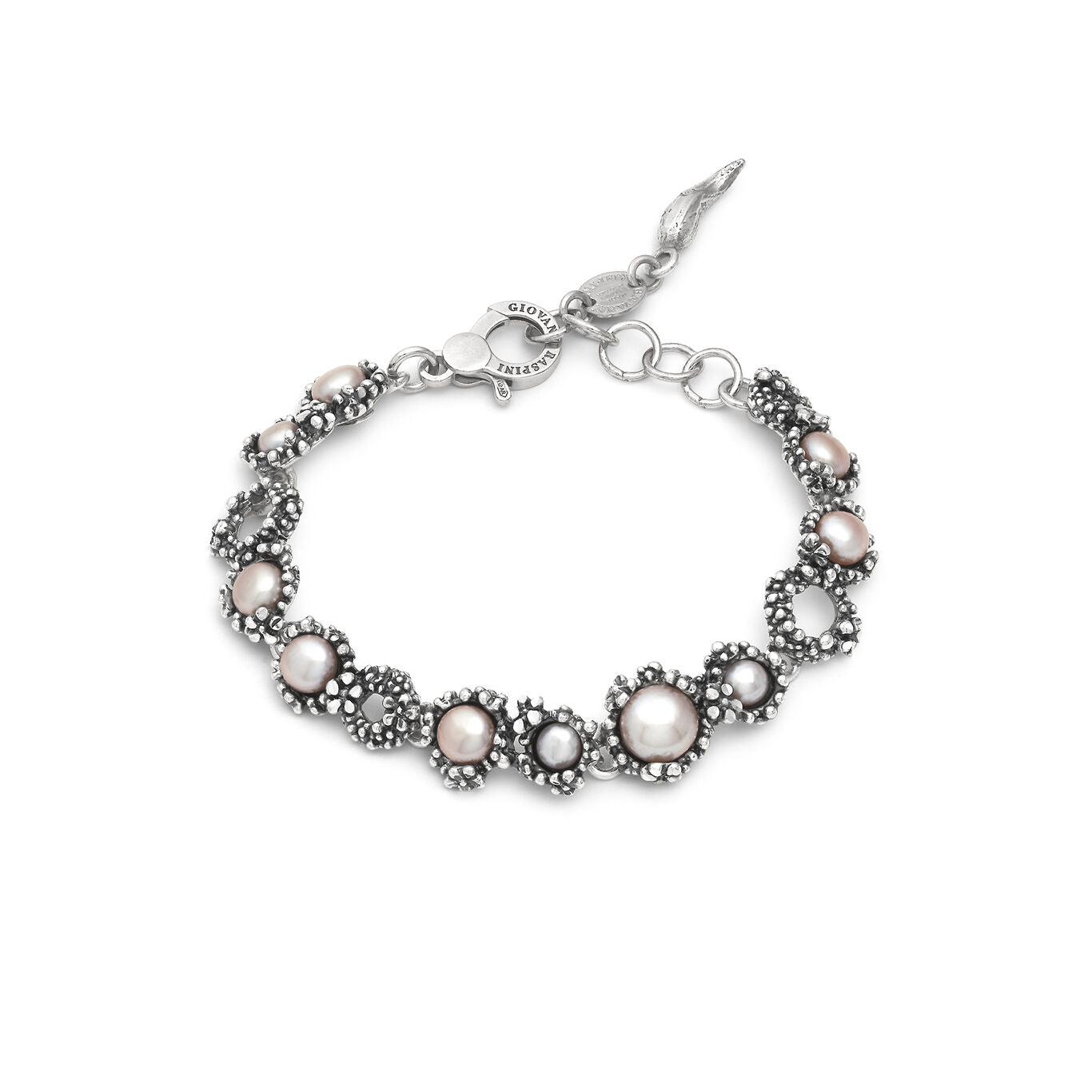 Bracciale Blossom Giovanni Raspini in argento 925 e perle rosa — 19 cm