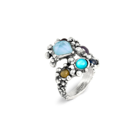 Anello Cocktail Giovanni Raspini in argento 925 con sei pietre — misura 14