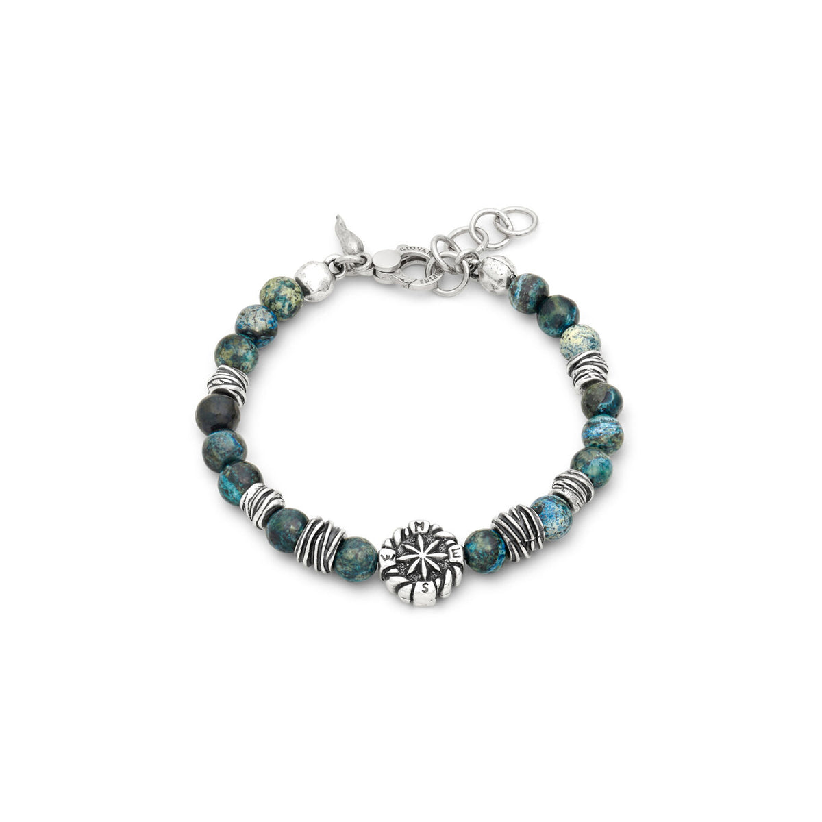 Bracciale Rosa dei Venti Raspini in argento e diaspro verde — 20 cm
