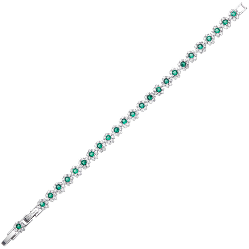 Bracciale Ottaviani rodiato con fiori di zirconi verdi e bianchi