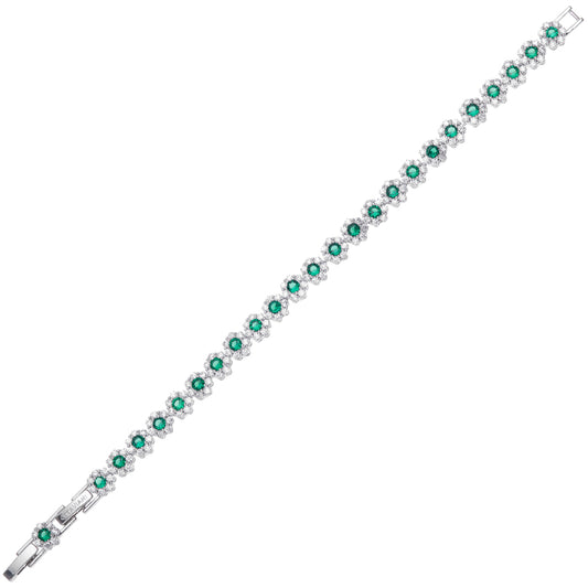 Bracciale Ottaviani rodiato con fiori di zirconi verdi e bianchi