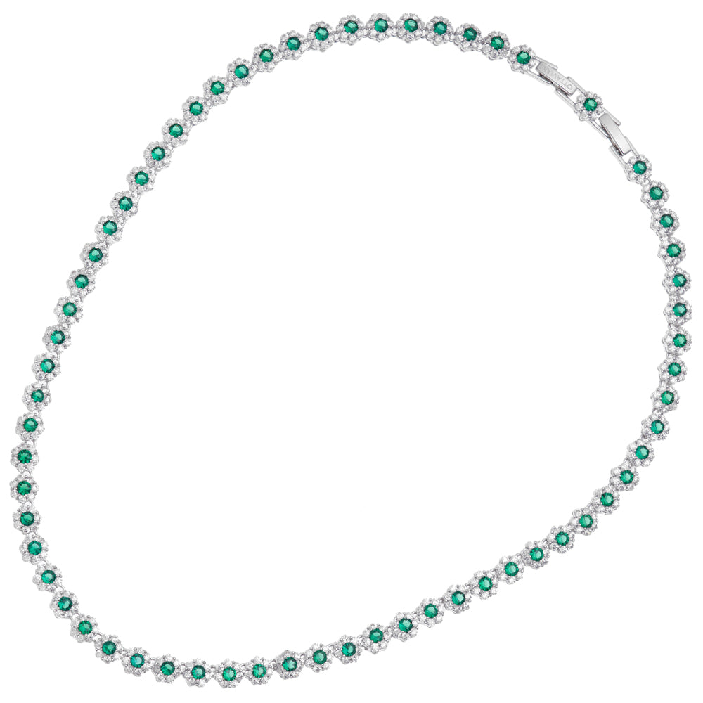Collana Ottaviani rodiata con fiori di zirconi verdi e bianchi