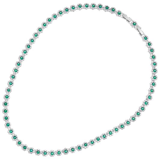 Collana Ottaviani rodiata con fiori di zirconi verdi e bianchi