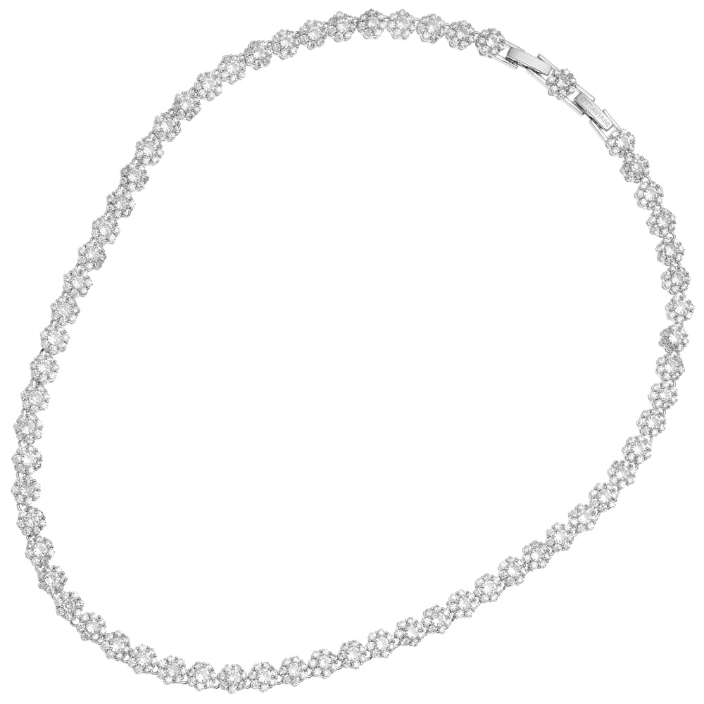 Collana Ottaviani rodiata con fiori di zirconi bianchi