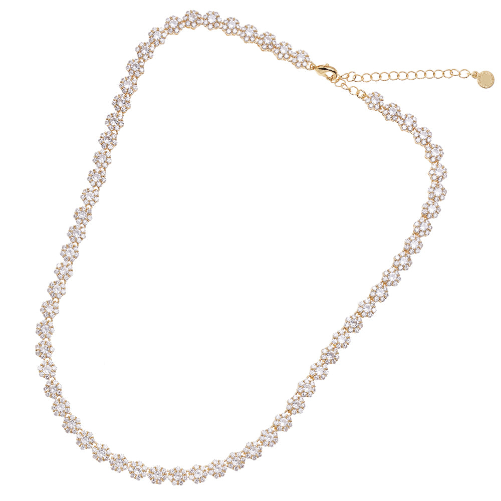 Collana Ottaviani dorata con fiori di zirconi bianchi