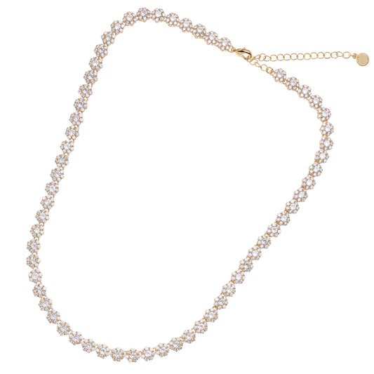 Collana Ottaviani dorata con fiori di zirconi bianchi