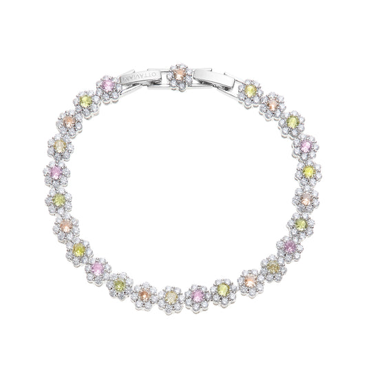 Bracciale Ottaviani rodiato con fiori di zirconi nei toni pastello