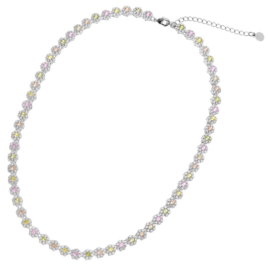 Collana Ottaviani rodiata con fiori di zirconi nei toni pastello