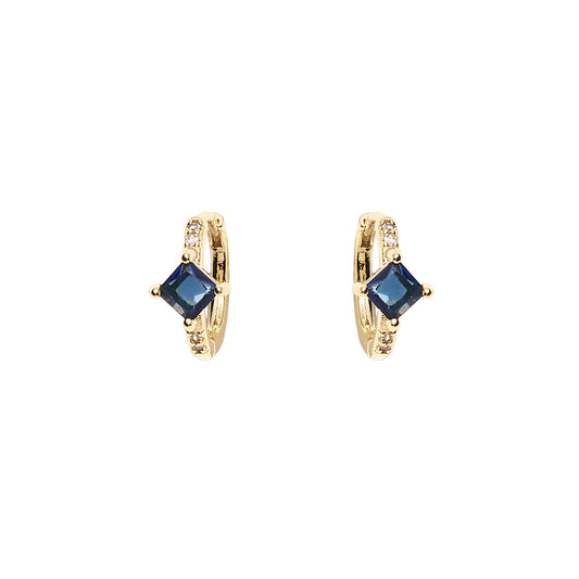 Orecchini a cerchio Ottaviani dorati con zircone blu quadrato