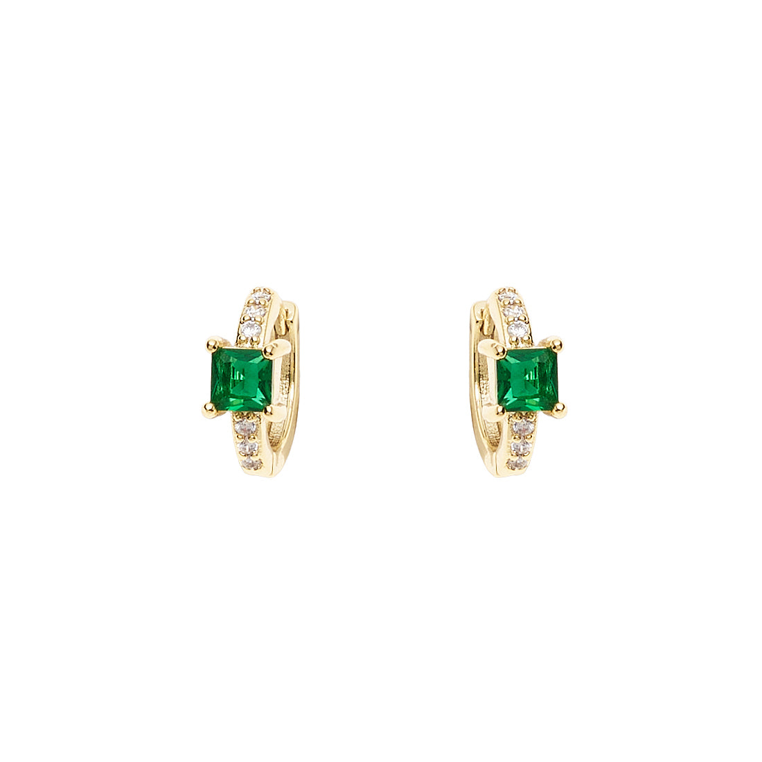 Orecchini a cerchio Ottaviani dorati con zircone verde quadrato