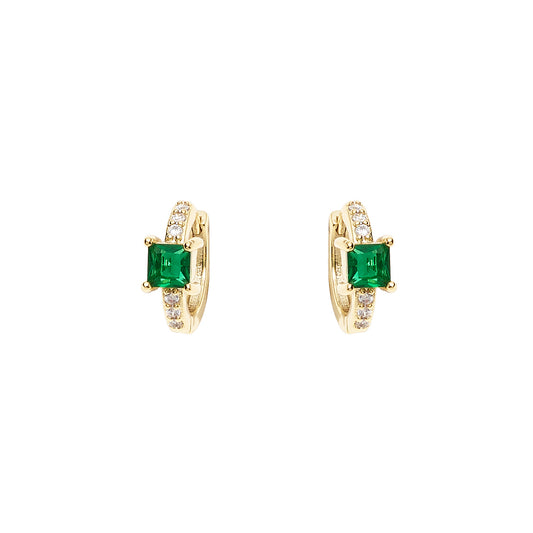 Orecchini a cerchio Ottaviani dorati con zircone verde quadrato