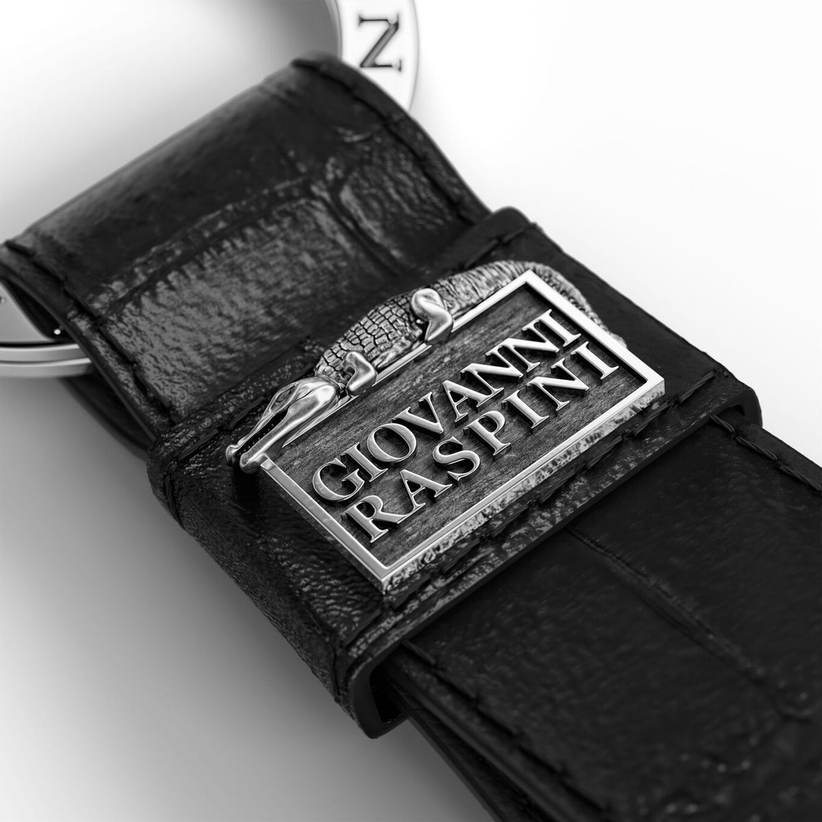 Portachiavi Giovanni Raspini in pelle croco nera