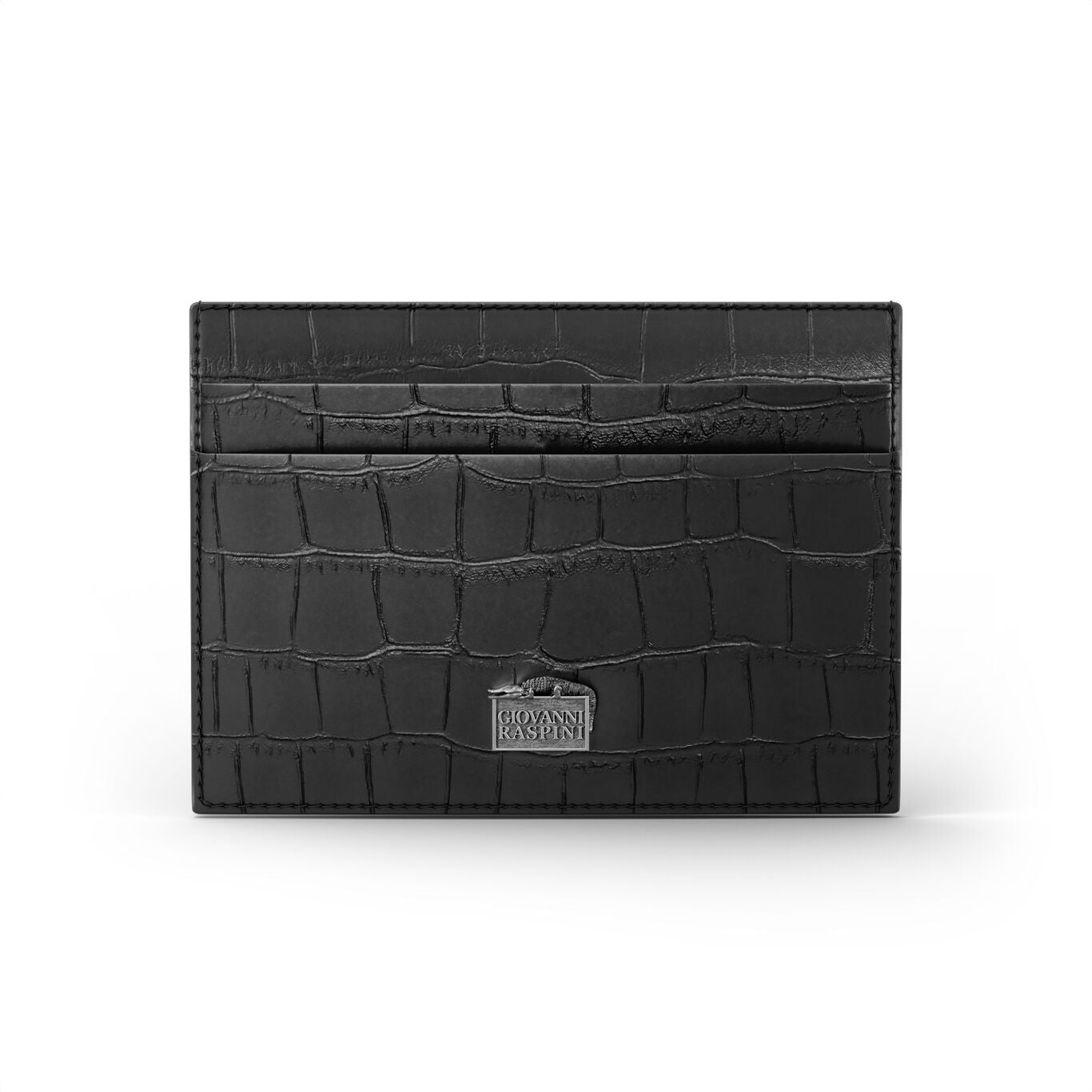 Portacarte Giovanni Raspini in pelle croco nera