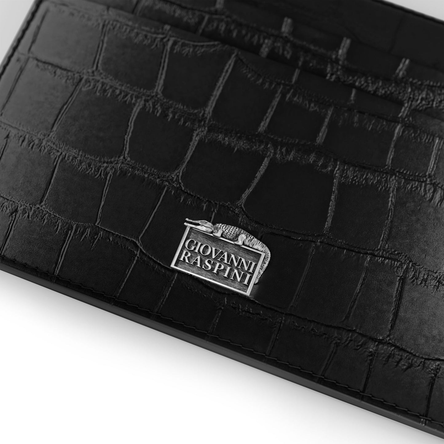 Portacarte Giovanni Raspini in pelle croco nera