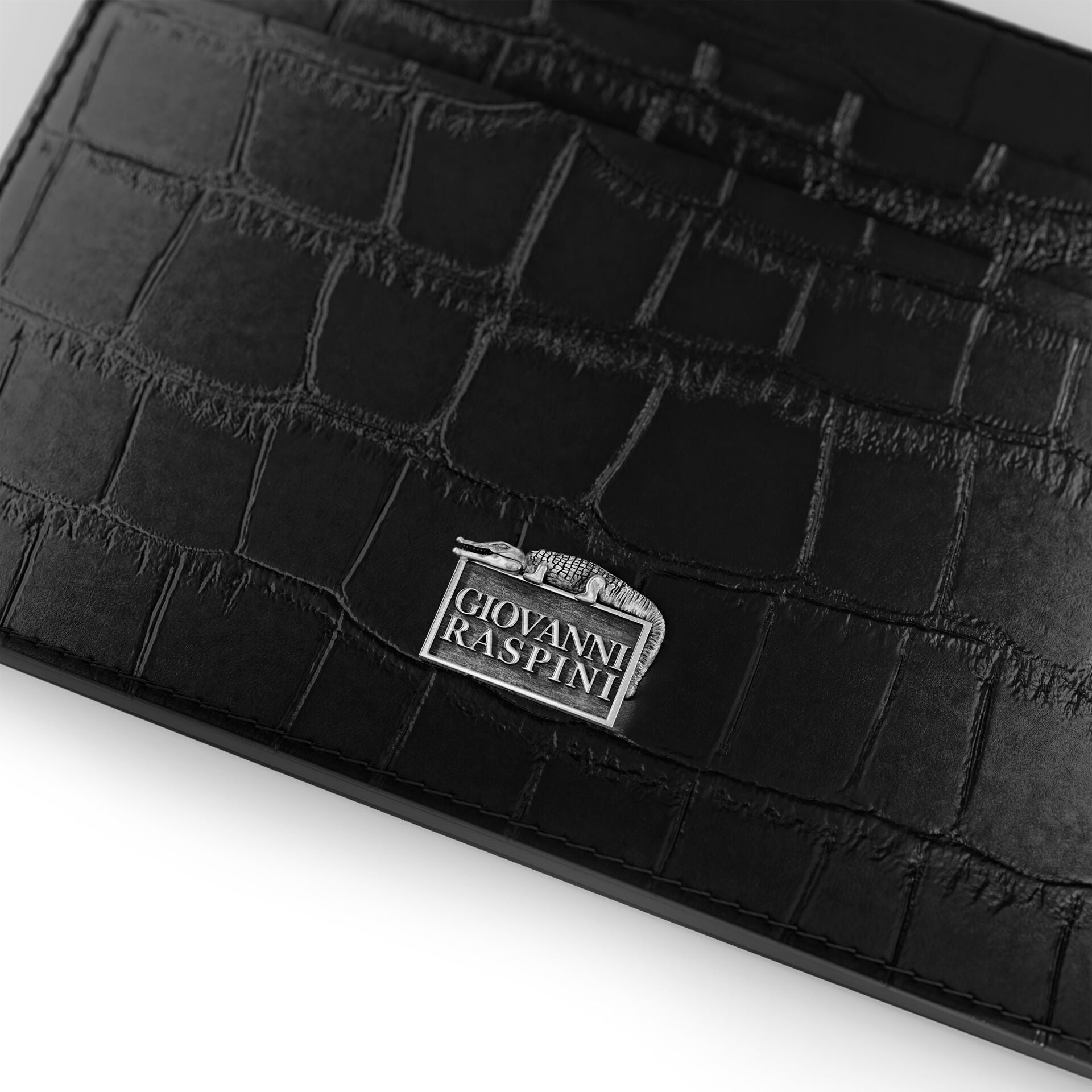 Portacarte Giovanni Raspini in pelle croco nera